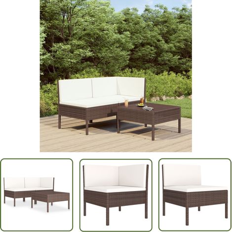 The Living Store 3-tlg. Garten-Lounge-Set mit Auflagen Poly Rattan Braun - Gartenmöbel - Loungeset - Rattan Gartenmöbel - Outdoor Furniture - Garten Lounge Set (1/5)