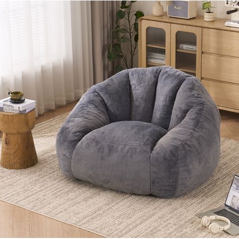 Divano a sacco XXL in pelliccia sintetica, imbottitura in schiuma, comodo, per soggiorno e camera da letto, poliestere grigio