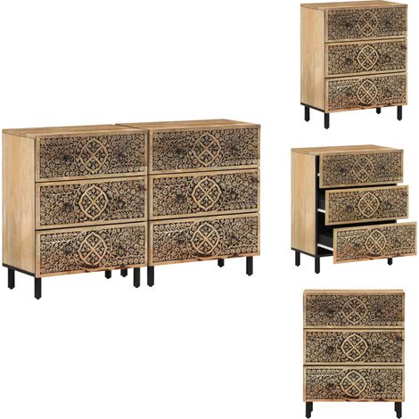 Armoires latérales 2 pcs 60x33x75 cm bois massif de manguier - Buffet Retro - Armoire Vintage - Commode Design - Mobilier Rustique - Rangement Mural (1/5)