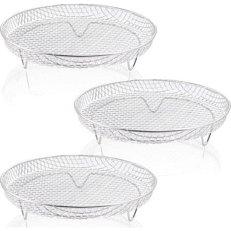 Stapelbare 8-Zoll-Kochroste für Heißluftfritteusen, hergestellt aus lebensmittelechtem Edelstahl, kompatibel mit allen 4,2 bis 5,8 Liter fassenden Heißluftfritteusen und Backöfen.