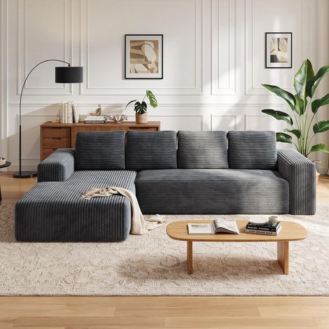 WUMAGIN - Canapé convertible - 4 Place - 261x145x58cm - Style nordique moderne - Tissu en velours côtelé - Facile à installer - Pour Salon, Chambre - Gris