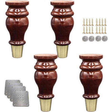 Quatre pieds de canapé en forme de gourde, pieds de meubles en bois massif, embouts en laiton, pieds de meuble TV, pieds de meubles de cuisine, pieds de rechange (couleur noyer, 15 cm) 15 cm 5,9 pouce (1/5)