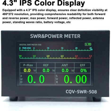 Compteur SWR numérique haute puissance 200W, fréquence 1.8-54Mhz, écran couleur IPS 4.3 pouces, arrêt automatique et capacités de réglage fin