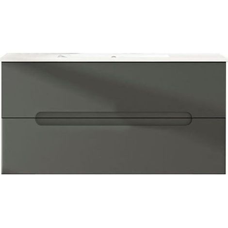 Kibath Mueble de baño con Lavabo VICTORIA 100x45 cm acabado GRAFITO mate 2 cajones suspendido (1/5)