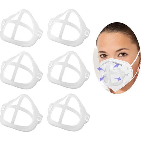 6 pièces réutilisables et lavables montures 3D cadre de support de couverture de visage en silicone pour supports intérieurs de masque, protège-nez et bouche -RAPANDA (1/5)