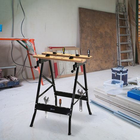 Établi pliant établi de serrage avec 4 serre-joints table de travail, charge 100 kg, 62,5x60,5x78,5cm, noir