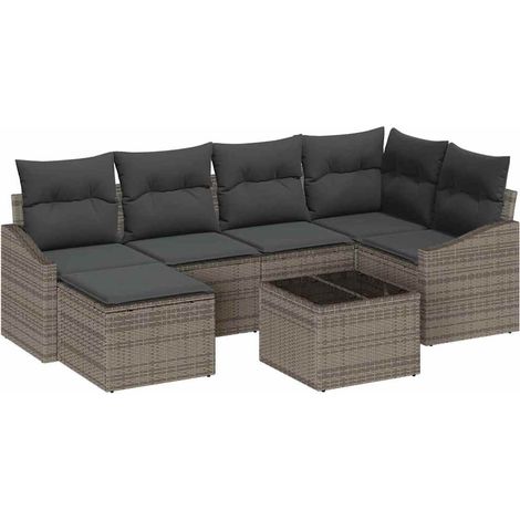 Maison Exclusive - Set da Pranzo per Giardino con cuscino 7 pcs Grigio chiaro (1/5)