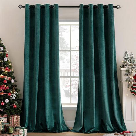 Tende Vellutate Set da 2 Oscuranti 140x280 cm Verdi (1/5)