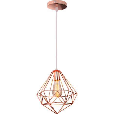 Plafonnier Antique En Diamant 26CM Suspension Luminaire Moderne Lustre Vintage E27 Pour Loft, Bureau, Intérieur Or Rose