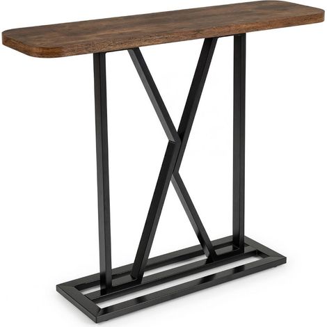 100 cm table console d'entrée, meuble de couloir pour rangement et déco, plateau épais effet bois rustique (1/5)