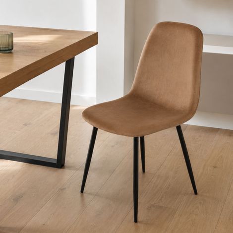 Dmora - Silla Pismo, Sillón tapizado en terciopelo, Silla de comedor acolchada, Asiento para reuniones, 45x56h87 cm, Arena (1/5)