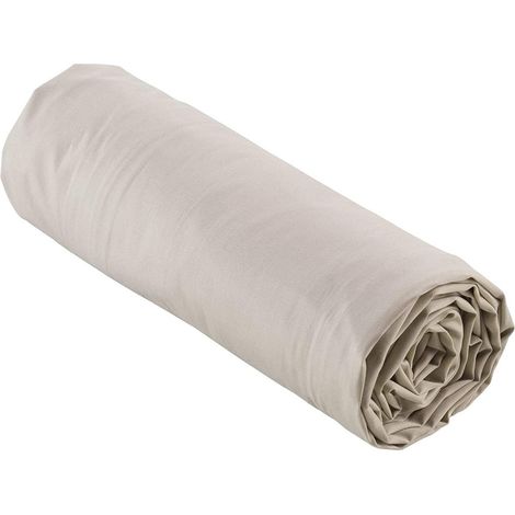 Drap-housse percale Extensible 90 x 190 cm, 100% Coton avec bonnet 30 cm coloris Marron clair (1/5)