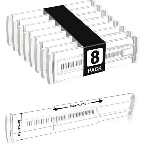 Lot de 8 séparateurs de tiroir réglables, extensibles, antidérapants, 28,7-50,5 cm, en plastique, pour cuisine, armoire, commode, bureau (1/5)