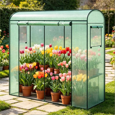 Invernadero de jardín con 2 ventanas y puerta enrollable, polietileno y acero verde, 170x68x200 cm