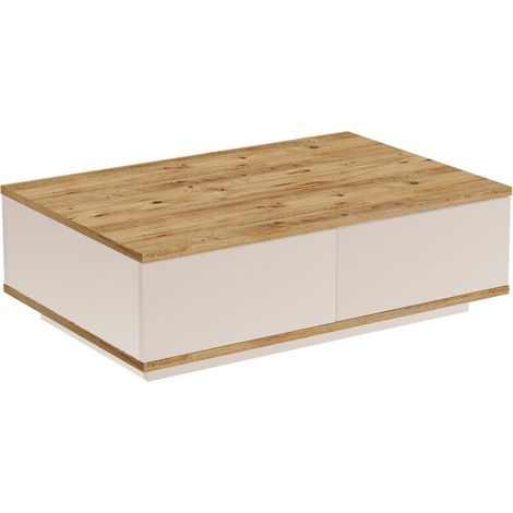 Vente-Unique – Table basse fixe 90 cm – 2 portes battantes – Panneau mélaminé beige et naturel – Éco-responsable – Charge max 20 kg