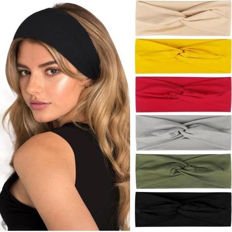 Bandeau Cheveux Femme, 6Pcs Boho Bandeaux Mode pour Femmes Large Élastique Bandana Femme Vintage Yoga Sport Course Headband (1/4)
