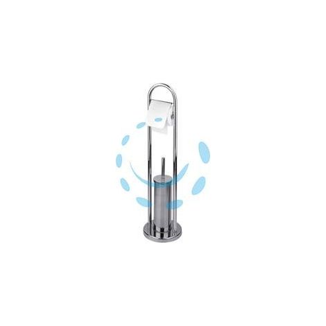 PORTASCOPINO WC CON PORTA ROTOLO IN ACCIAIO INOX - base ø cm.22 - altezza totale cm.82