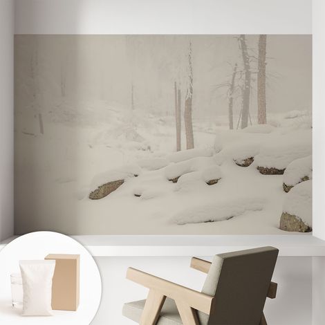 Papier peint intissé décoratif pour salon chambre et cuisine Facile à poser avec colle Forêt enneigée 104x70 cm (1/5)
