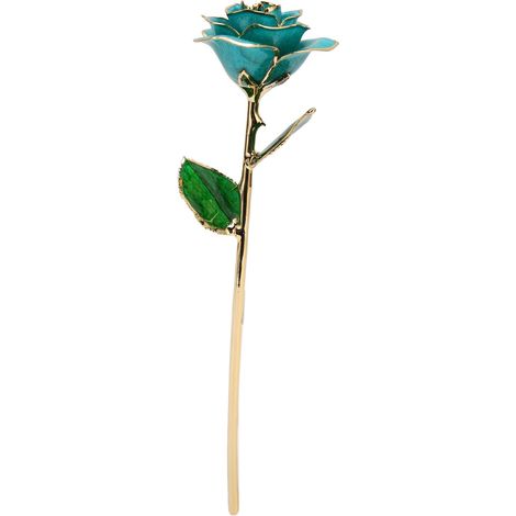 Rose à trois pétales plaquée or nacré 24 carats, fleur préservée, rose dorée en gros pour la Saint-Valentin, cadeau d'anniversaire ou de fête des mères, bleu ciel. (1/5)