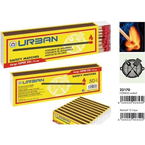 URBAN cerillas fosforos 17 cm  caja 50 , Cerillas fósforos 1 cmFabricadas con material de alta calidadIdeal para encender cuando necesita lejaníaSistema de seguridad (1/2)