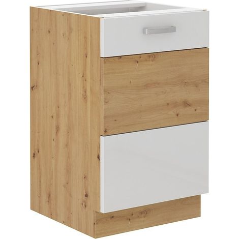 Spülenschrank 50 cm Eiche Artisan + Weiß Hochglanz Küchenzeile Küchenblock Küche (1/4)