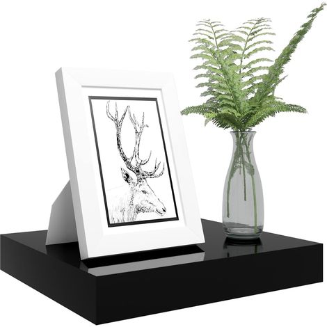 WOLTU High Gloss Wall Storage Shelf CD Media Storage Rack 25 x 22.9 x 3.8 cm Black