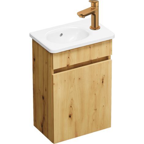 Pack mueble lavabo suspendido BURGBAD Joline roble + grifo lavabo agua fría Duravit Wave bronce cepillado