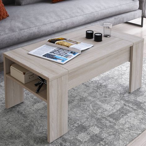 Tavolino da Salotto Corallo, un Vano, Forma Rettangolare, Piano Sollevabile, 98x50x43h cm Marrone Olmo (1/3)