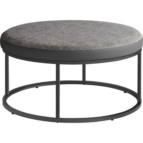 Luiz Collection - Banc, Table Basse Ronde, Repose-Pieds, Partie Supérieure Réversible, Siège Rembourré, Minimaliste, Cadre en Acier, Capacité 300 kg, Salon, Gris Tourterelle (1/5)