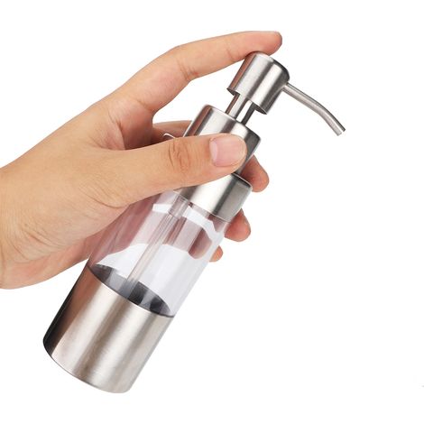 Manuelle Spenderflasche für Flüssigseife und Lotion fürs Badezimmer, aus transparentem ABS und Edelstahl mit Pumpe (1/5)