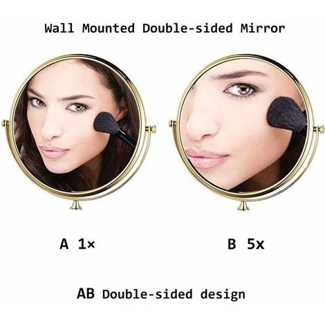 Miroir de maquillage mural 20,3 cm pivotant double face extensible pliable pour salle de bain de rasage grossissement x5 Doré (1/4)