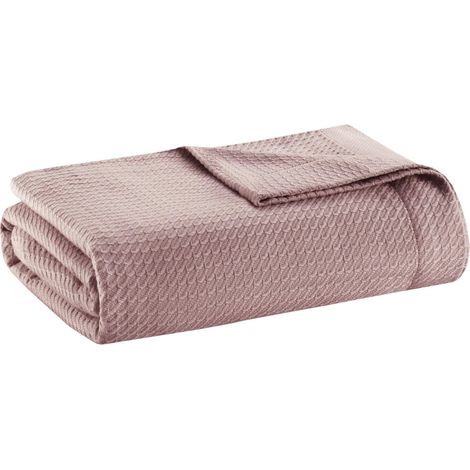 Couverture Confortable Respirante 100% Coton égyptien, Tricot, Housse légère pour lit, canapé, lit Double/Grand lit, Rose (1/5)