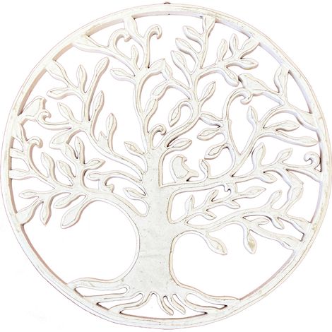 Décoration murale Arbre de Vie en bois blanc patiné  30 cm (1/2)