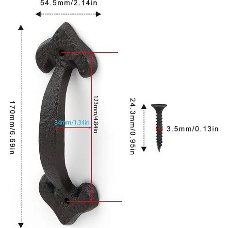 Poignée Porte Coulissante Noire, Poignée de Porte Extérieure en Fer Forgé, Longueur 170 mm, Portes Vintage avec Vis, Adaptée aux Remise, Garages, Granges, Placards (1/4)