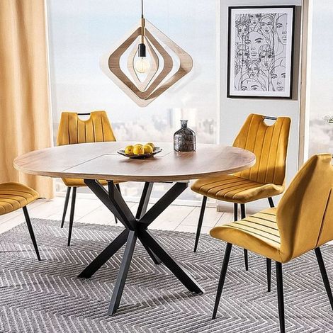 Table ronde 100 / 135 cm style bois et pieds métal Larry (1/5)