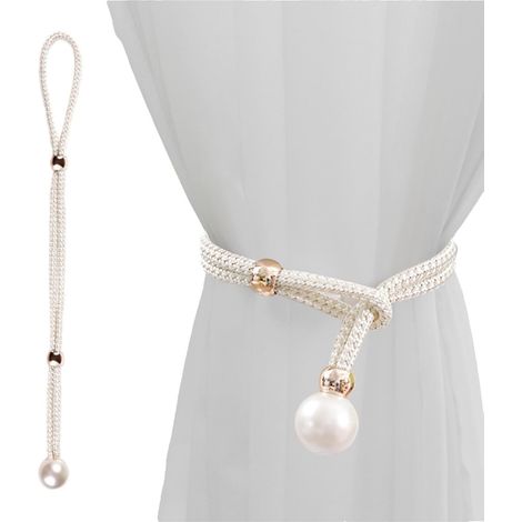Pinces à Rideaux, Supports de Rideaux  Embrasses de fenêtre sans Perforation, réglage Flexible - Supports à Clips pour Mur, 2 pièces de Perles simulées pour Balcon, Salon (1/5)