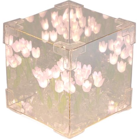Lampe miroir cube tulipe 2 en 1, veilleuse LED décorative, faite main, à monter soi-même, pour un anniversaire entre amis, violet (1/5)