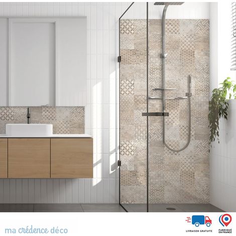Panneau de douche : Carreaux ciments antique - Couleur Beige - Alu composite - 120 - 245 (1/4)