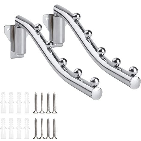 Lot de 2 porte-manteaux pliants avec bras pivotant, crochets muraux en acier inoxydable. (1/5)