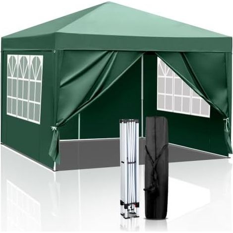 3x3 Wasserdichter, faltbarer Gartenpavillon/Pop-up-Partyzelt mit Tragetasche/Markise, faltbares Outdoor-Festzelt für Camping und Veranstaltungen (Grün)