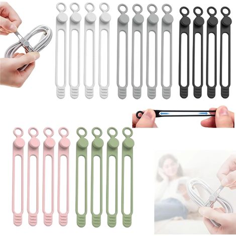 Organisateur de câbles de données, Organisateur d'écouteurs en silicone amélioré (version 2025), Attaches de câbles en silicone réutilisables, Organisateur de cordons élastiques multifonctionnel (1/5)