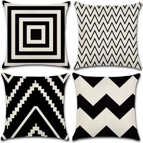 7House 4er-Set quadratische Kissenbezüge aus Baumwoll-Leinen-Mischgewebe, 45 x 45 cm, geometrisches Design, für Sofa und Bett (1/4)