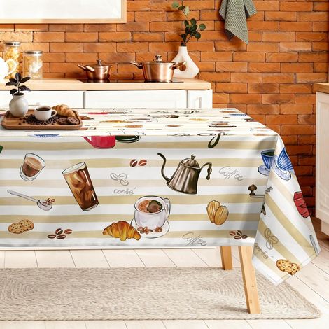 Nappe de table basse rectangulaire 140x180 cm Polyester Lavable avec motif café