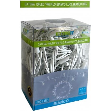 Catena luminosa 100 led luci di Natale 10mt prolungabile da esterno luce BIANCO flash BIANCO ip65 - ET4134