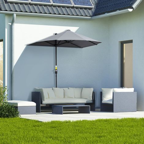 Outsunny 2 x 2 m Sonnenschirm Halbrundschirm Balkonschirm mit Halterung wasserabweisend für Garten Terrassen Höfe 100% Polyester Dunkelgrau