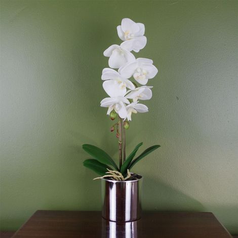 46cm Artificial Orchid White with Silver Pot (1/3)