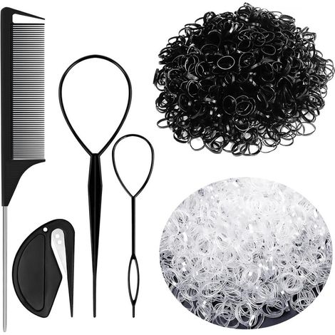 transparent) – Sularpek Elastique Cheveux 2000 exemplaires mini Elastique Cheveux avec 2 Outil Queue (1/5)
