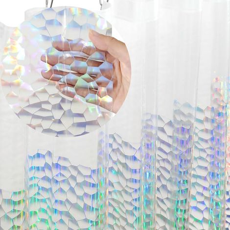 Rideau de douche holographique 3D en EVA ultra-mince avec doublure en forme de cube d'eau, fabriqué en plastique transparent de haute qualité avec œillets métalliques antirouille, adapté aux cabines d (1/5)