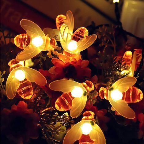 Guirlande Lumineuse Solaire abeilles, 7m 50LED guirlande lumineuse exterieure solaire, lampe solaire exterieur decorative Étanche, decoration jardin exterieur pour pelouse, fête d'été [Classe énergéti (1/5)