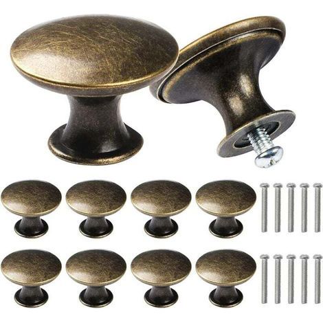 Set mit 10 runden, halbkreisförmigen Vintage-Schubladengriffen aus Metall für Schranktüren und Schubladen, Antikbronze (1/4)